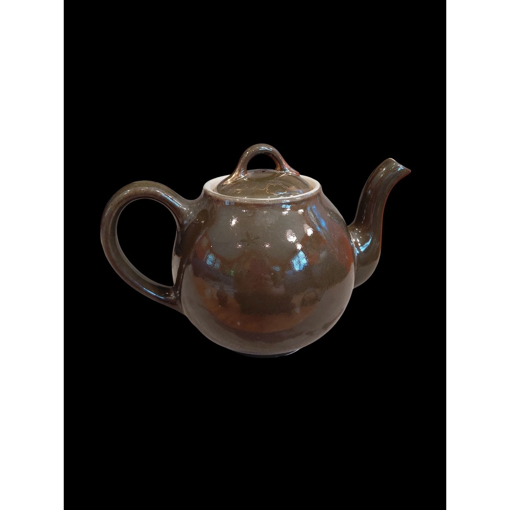 Hall China Brown Glazed Ceramic Teapot Round Vintage Kitchenware